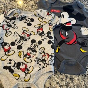 Disney Gray Mickey Mouse 2 Onesies NWOT